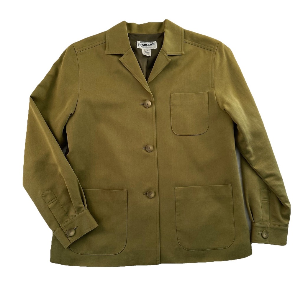 Pendleton Jacket Womens Size 4 Green Silk Cotton Blend Button Up Lined